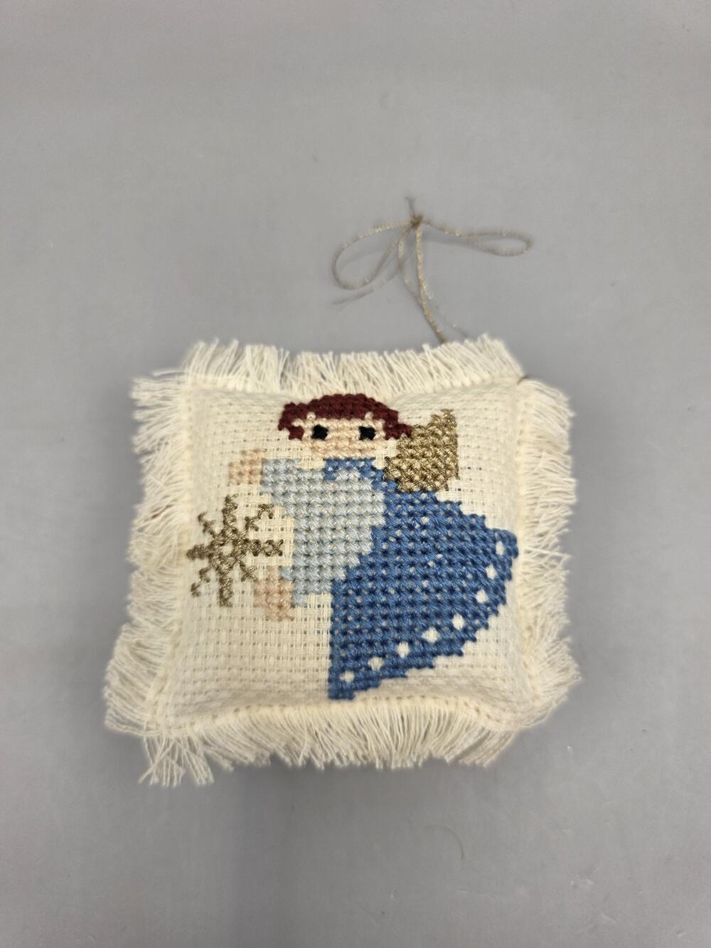 Vintage Finished Cross Stitch Angel Christmas Ornament Miniature Pillow...